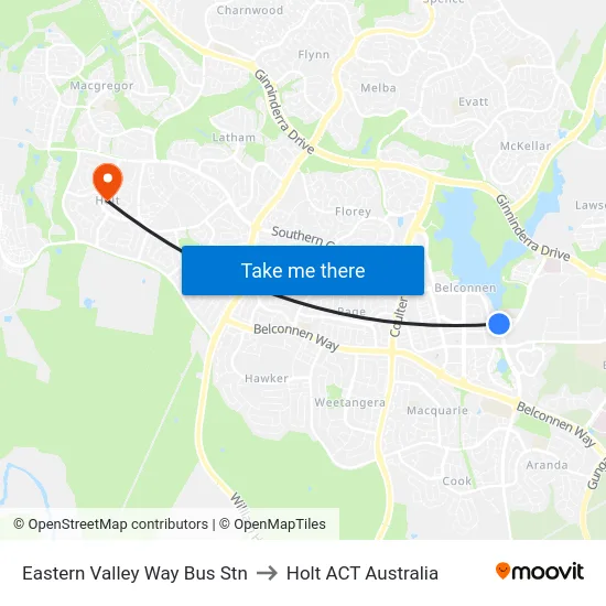 Eastern Valley Way Bus Stn to Holt ACT Australia map