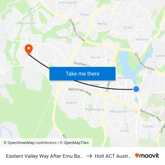 Eastern Valley Way After Emu Bank Dr to Holt ACT Australia map