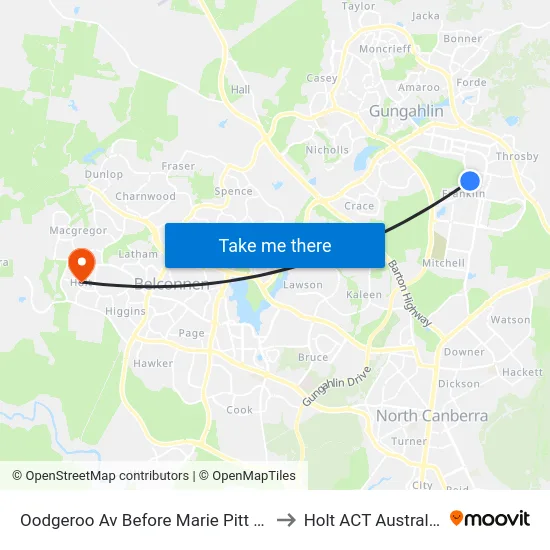 Oodgeroo Av Before Marie Pitt St to Holt ACT Australia map