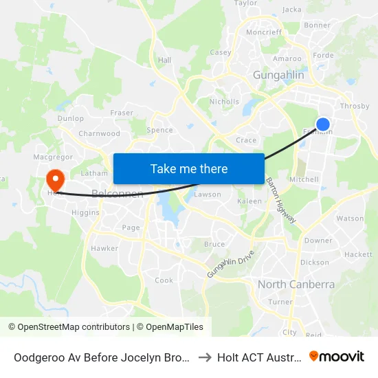 Oodgeroo Av Before Jocelyn Brown St to Holt ACT Australia map