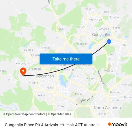 Gungahlin Place Plt 4 Arrivals to Holt ACT Australia map