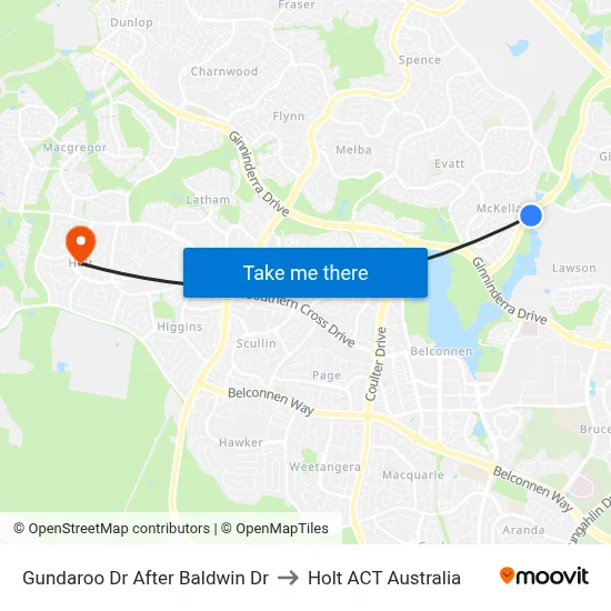 Gundaroo Dr After Baldwin Dr to Holt ACT Australia map