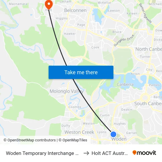 Woden Temporary Interchange Plt 1 to Holt ACT Australia map