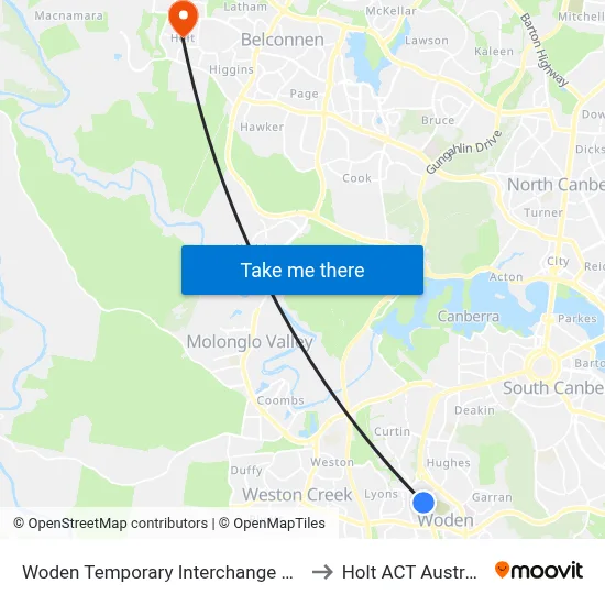 Woden Temporary Interchange Plt 3 to Holt ACT Australia map