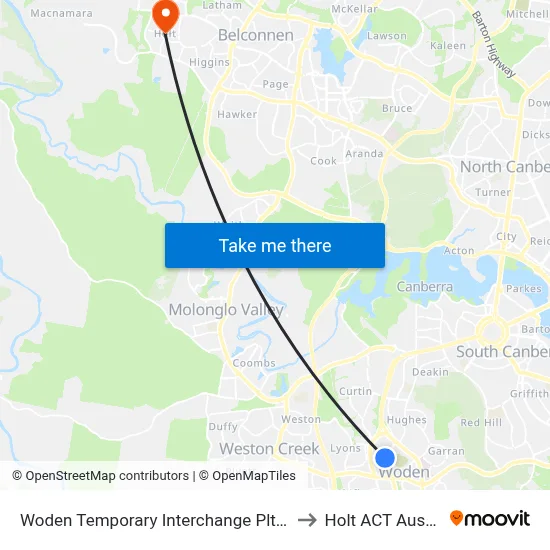 Woden Temporary Interchange Plt 3 Arrive to Holt ACT Australia map