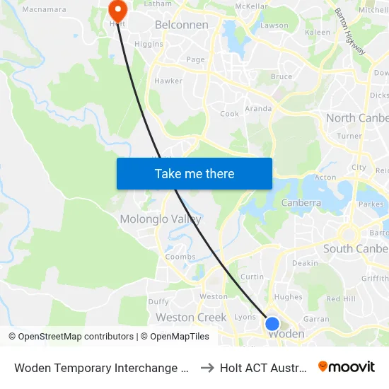 Woden Temporary Interchange Plt 6 to Holt ACT Australia map