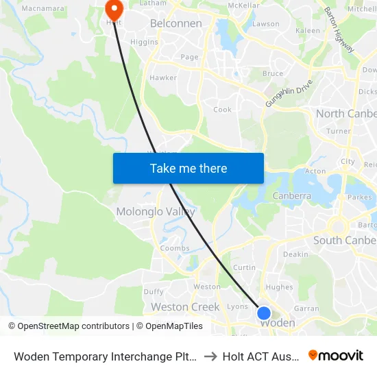 Woden Temporary Interchange Plt 6 Arrive to Holt ACT Australia map