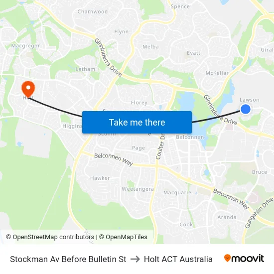 Stockman Av Before Bulletin St to Holt ACT Australia map