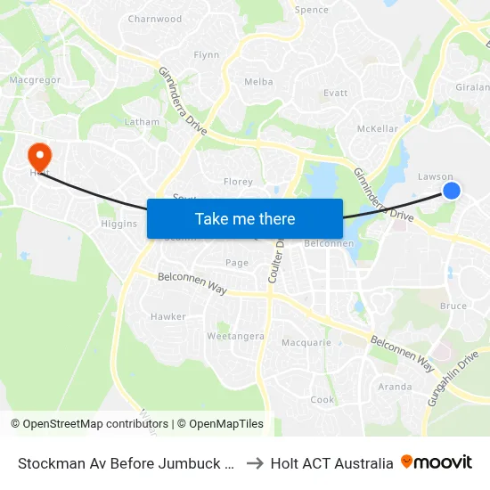 Stockman Av Before Jumbuck Cr to Holt ACT Australia map