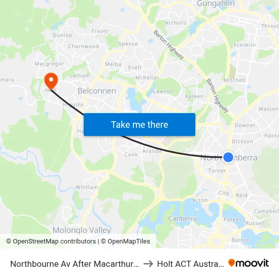 Northbourne Av After Macarthur Av to Holt ACT Australia map