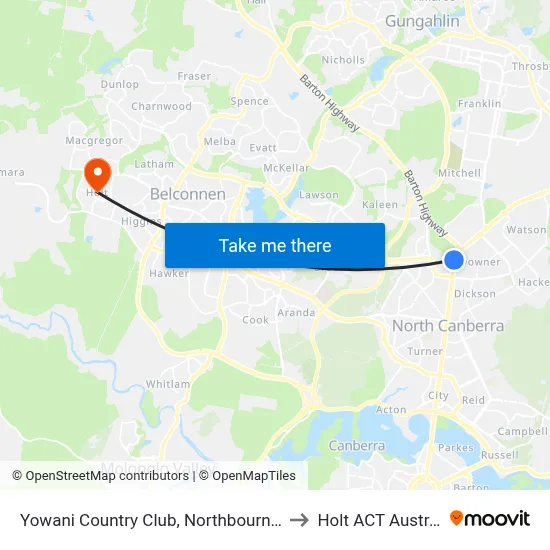 Yowani Country Club, Northbourne Ave to Holt ACT Australia map