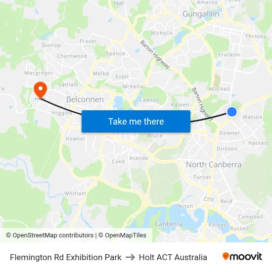 Flemington Rd Exhibition Park to Holt ACT Australia map
