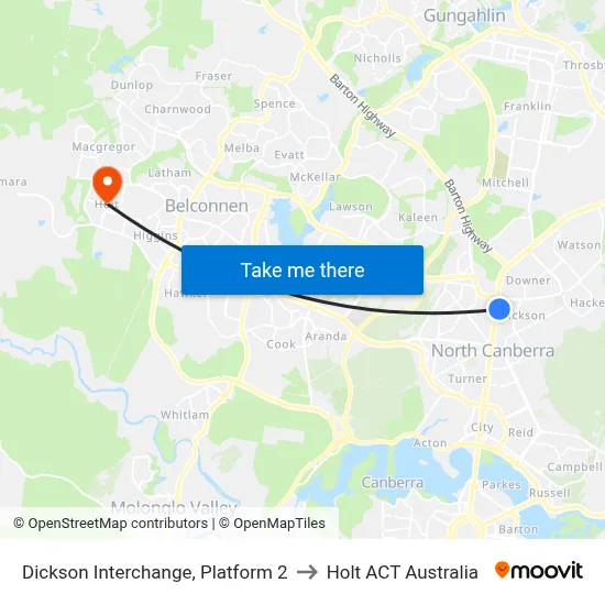 Dickson Interchange, Platform 2 to Holt ACT Australia map