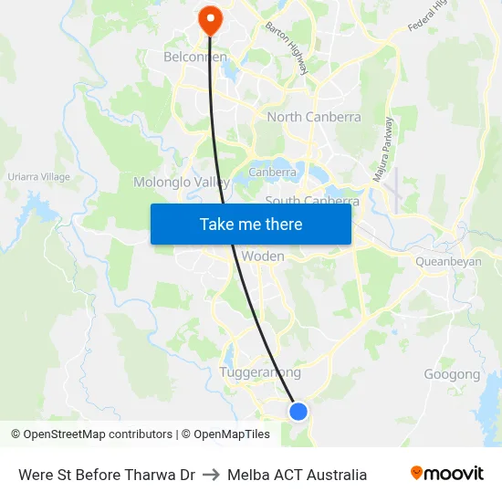 Were St Before Tharwa Dr to Melba ACT Australia map