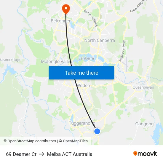 69 Deamer Cr to Melba ACT Australia map