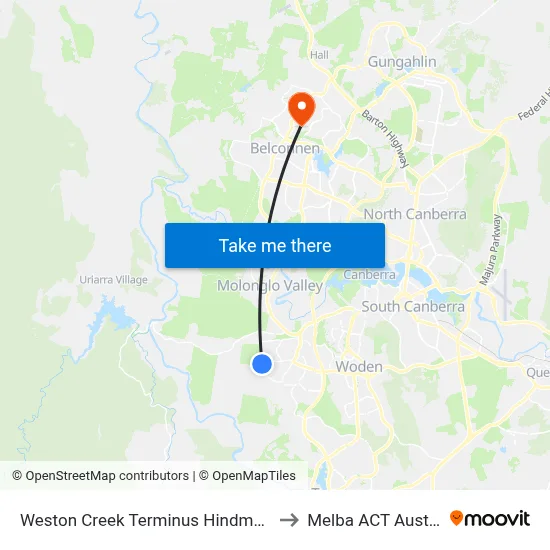 Weston Creek Terminus Hindmarsh Dr to Melba ACT Australia map