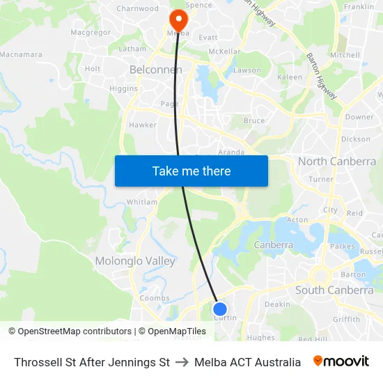 Throssell St After Jennings St to Melba ACT Australia map