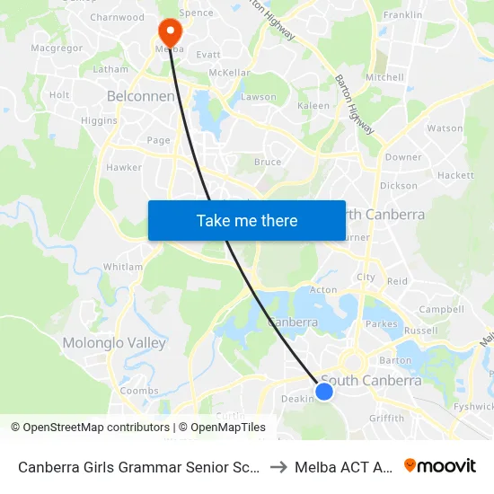 Canberra Girls Grammar Senior School Gawler Cr to Melba ACT Australia map