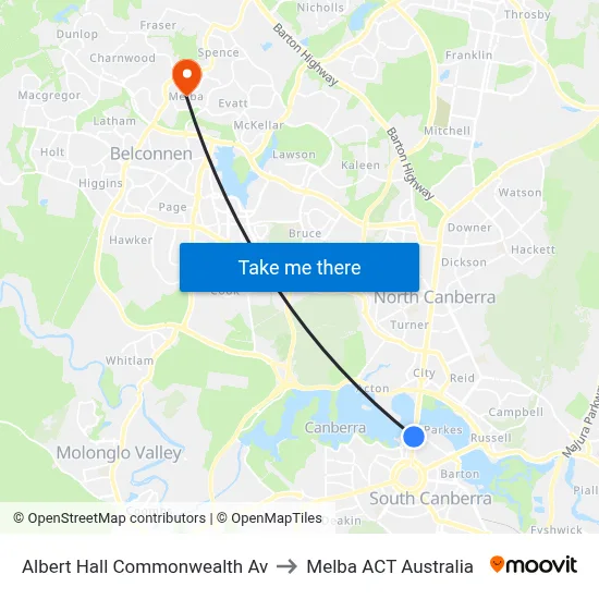 Albert Hall Commonwealth Av to Melba ACT Australia map