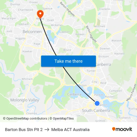 Barton Bus Stn Plt 2 to Melba ACT Australia map