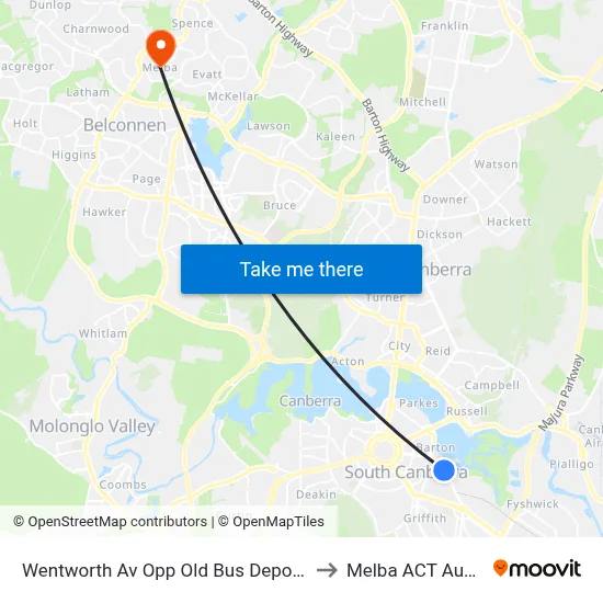 Wentworth Av Opp Old Bus Depot Markets to Melba ACT Australia map