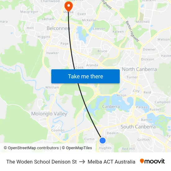 The Woden School Denison St to Melba ACT Australia map