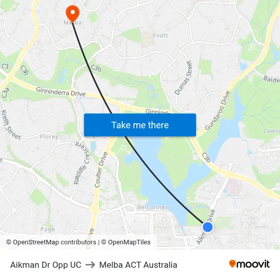 Aikman Dr Opp UC to Melba ACT Australia map