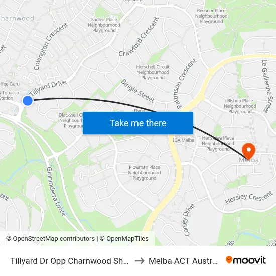Tillyard Dr Opp Charnwood Shops to Melba ACT Australia map