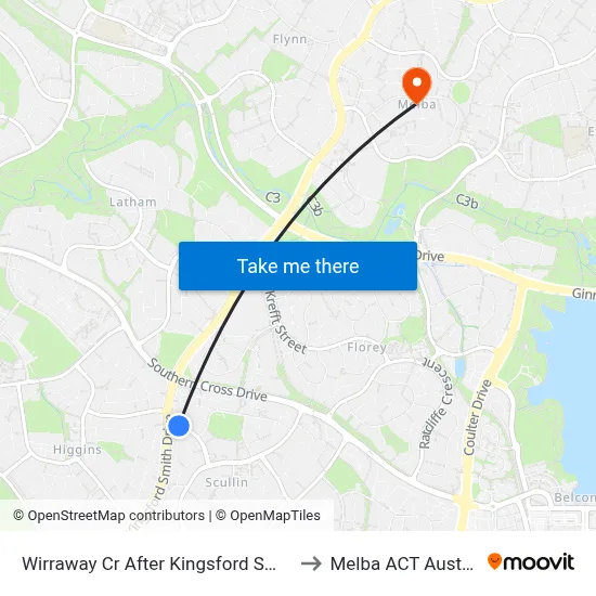 Wirraway Cr After Kingsford Smith Dr to Melba ACT Australia map