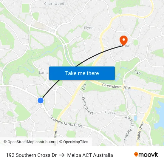 192 Southern Cross Dr to Melba ACT Australia map