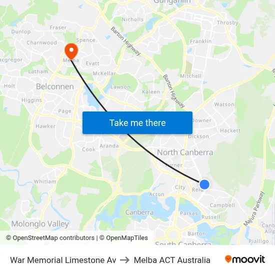 War Memorial Limestone Av to Melba ACT Australia map