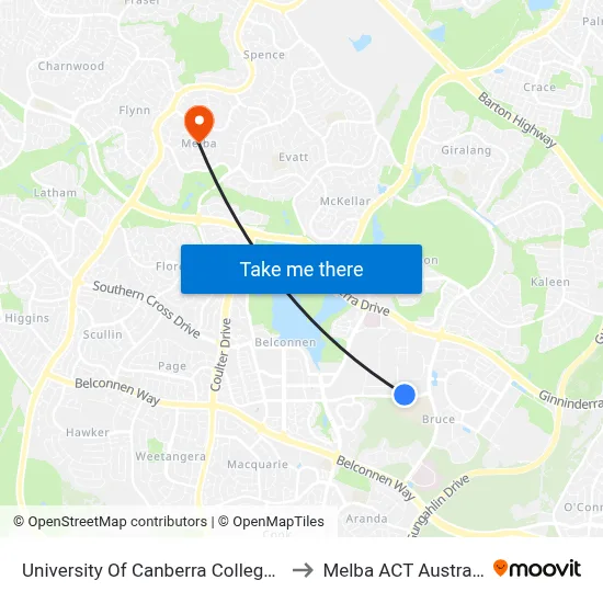 University Of Canberra College St to Melba ACT Australia map