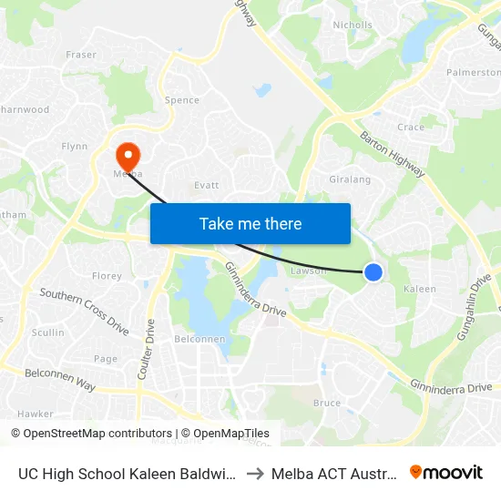 UC High School Kaleen Baldwin Dr to Melba ACT Australia map