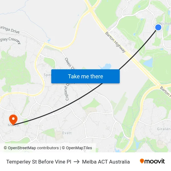 Temperley St Before Vine Pl to Melba ACT Australia map