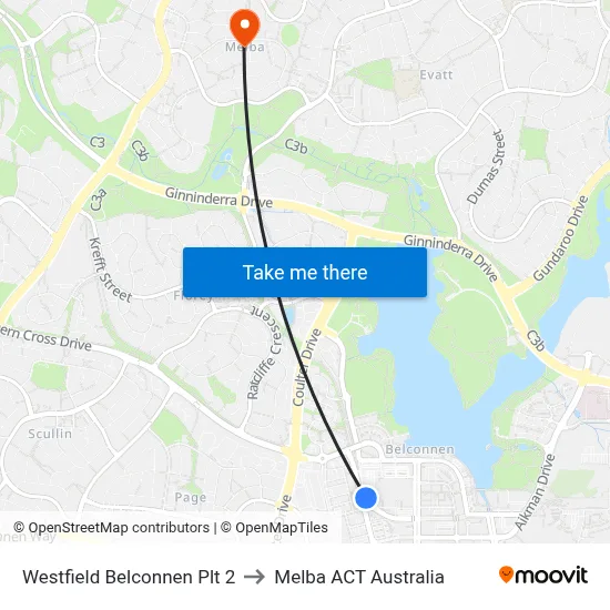 Westfield Belconnen Plt 2 to Melba ACT Australia map