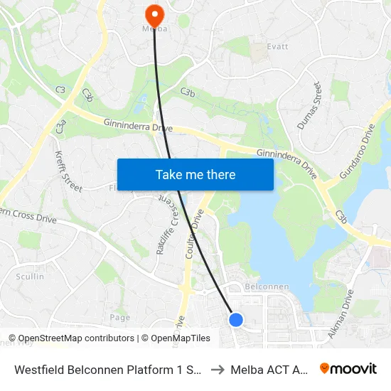 Westfield Belconnen Platform 1 Set Down Only to Melba ACT Australia map