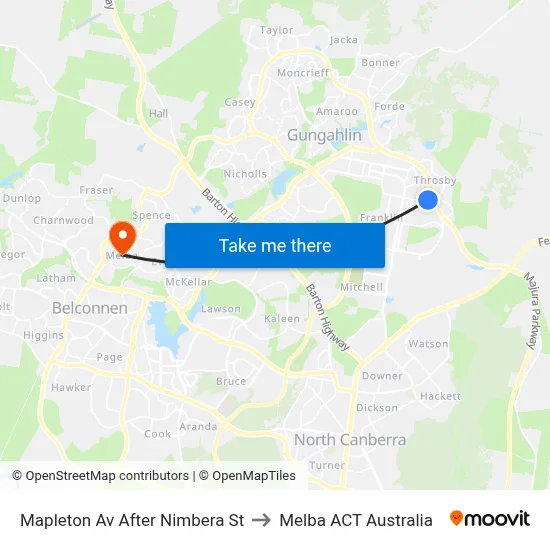 Mapleton Av After Nimbera St to Melba ACT Australia map