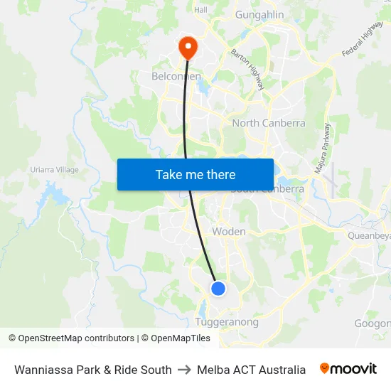 Wanniassa Park & Ride South to Melba ACT Australia map