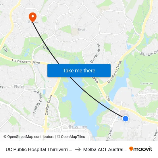 UC Public Hospital Thirriwirri St to Melba ACT Australia map
