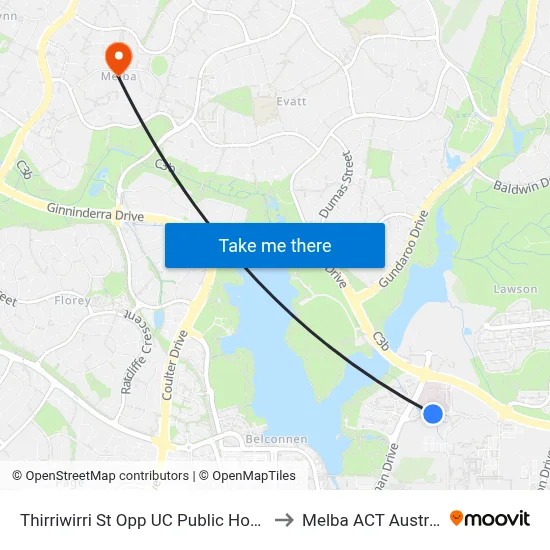 Thirriwirri St Opp UC Public Hospital to Melba ACT Australia map