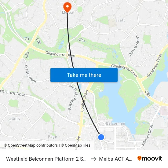 Westfield Belconnen Platform 2 Set Down Only to Melba ACT Australia map