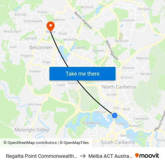 Regatta Point Commonwealth Av to Melba ACT Australia map