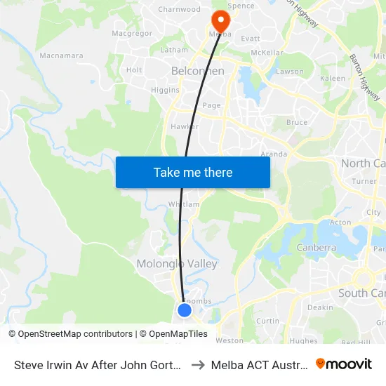 Steve Irwin Av After John Gorton Dr to Melba ACT Australia map