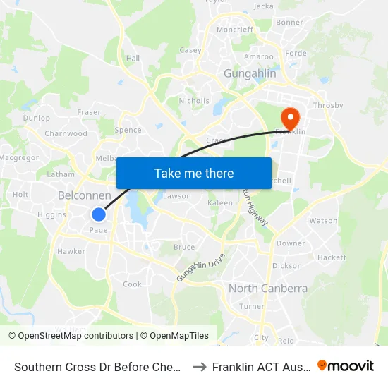 Southern Cross Dr Before Chewings St to Franklin ACT Australia map