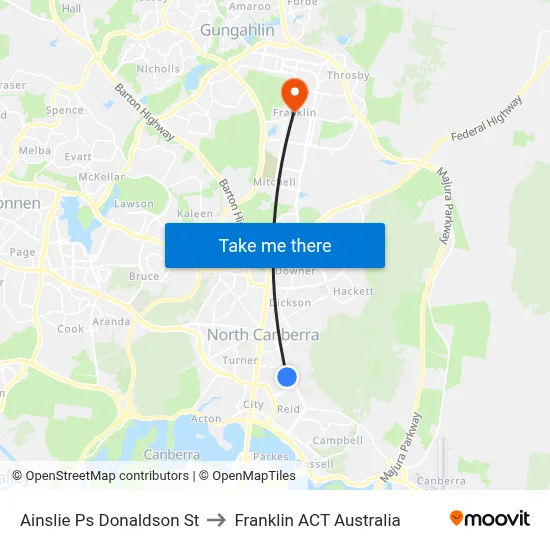Ainslie Ps Donaldson St to Franklin ACT Australia map
