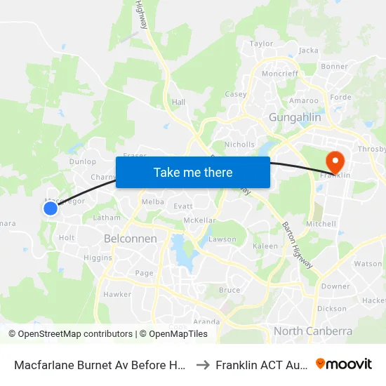 Macfarlane Burnet Av Before Hollows Cct to Franklin ACT Australia map