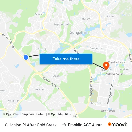 O'Hanlon Pl After Gold Creek Rd to Franklin ACT Australia map
