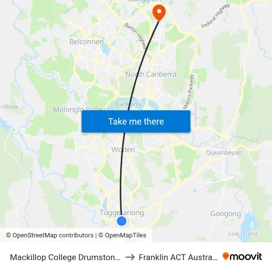 Mackillop College Drumston St to Franklin ACT Australia map