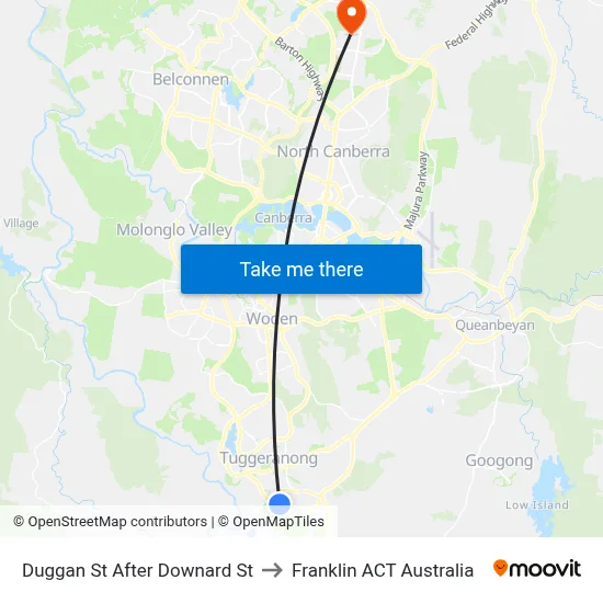Duggan St After Downard St to Franklin ACT Australia map
