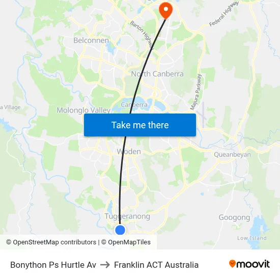 Bonython Ps Hurtle Av to Franklin ACT Australia map